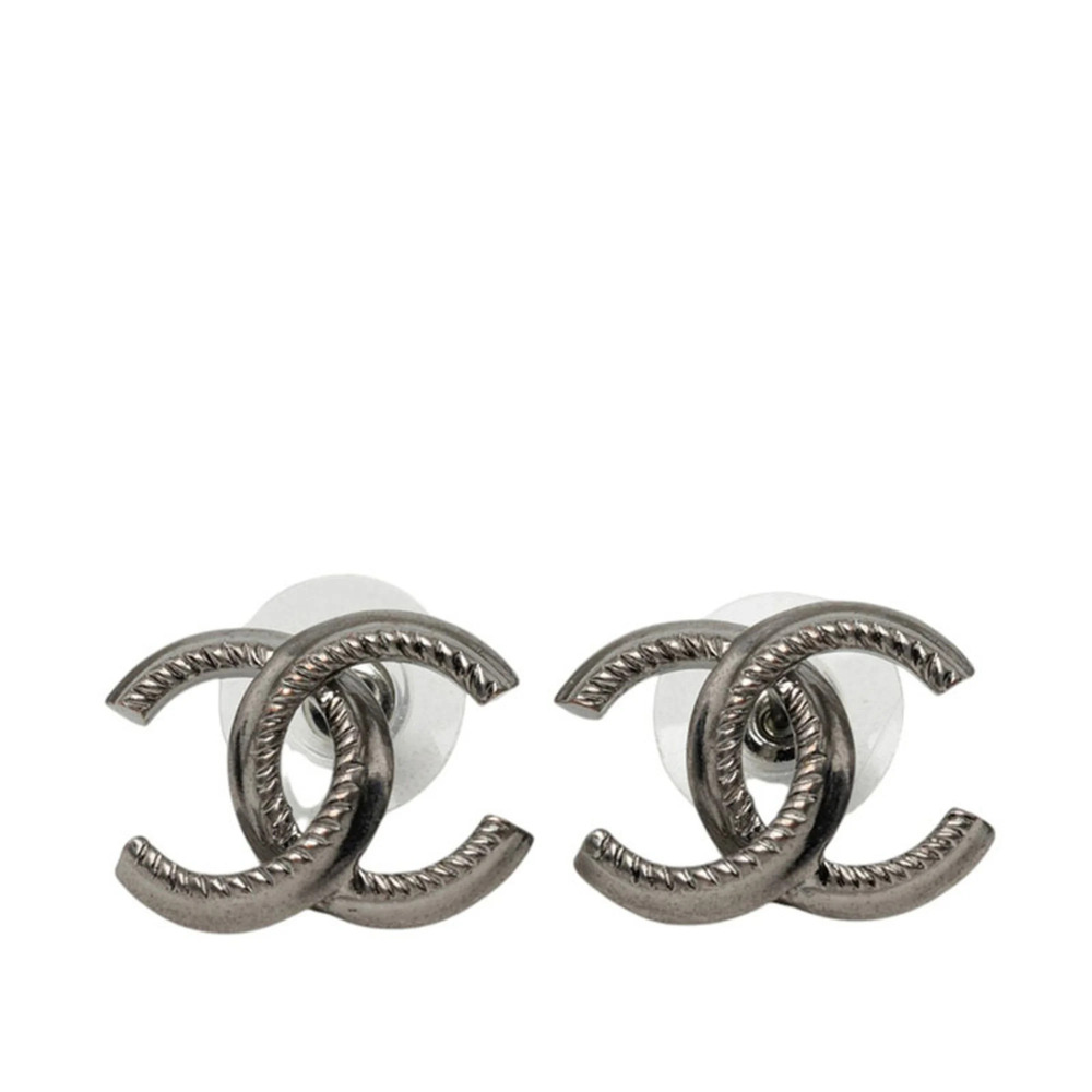 Chanel Coco Mark Stud Earrings, B11A Engraving, Silver Metal, Women's CHANEL
